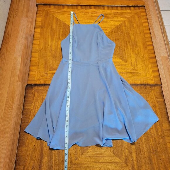 Lulu's Smoky Blue Backless Chiffon Cocktail Dress - Picture 12 of 13